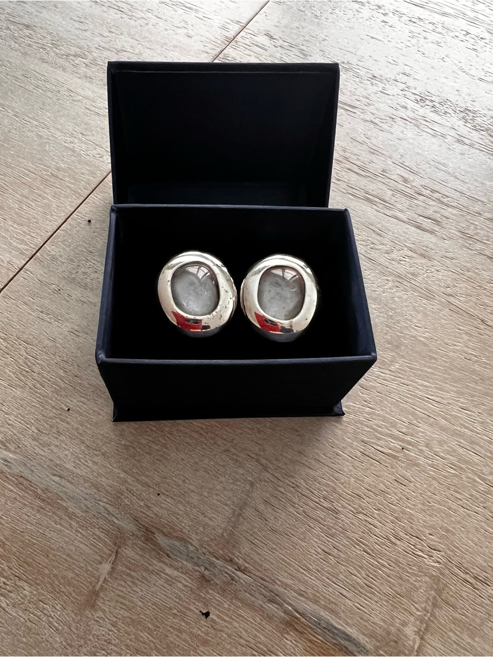 Silver Look Oval Stone Clip On  Earrings